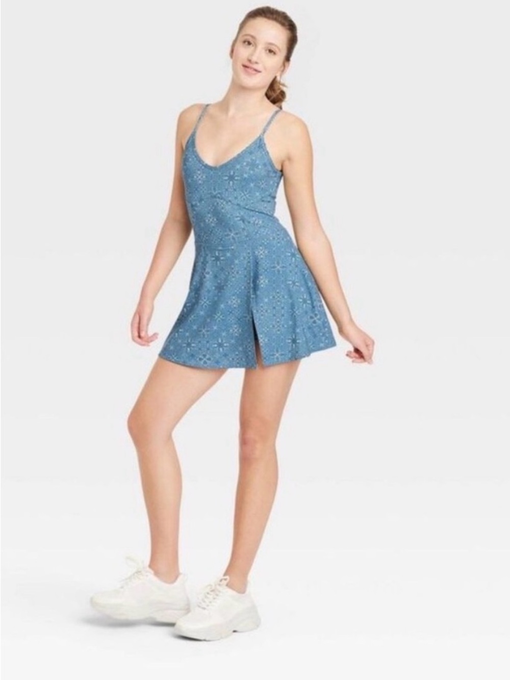 JoyLab Blue Sailor Print Active Dress With Built in Shorts Sz Small